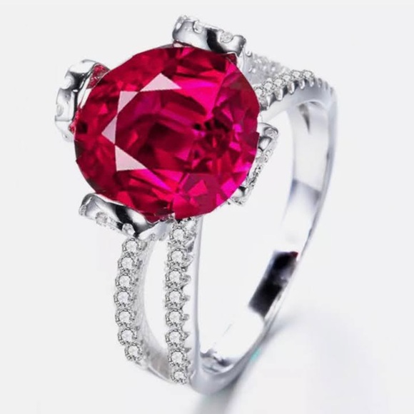 3.87ct Simulated Red Diamond Micro Pave Cocktail Ring - Picture 3 of 7